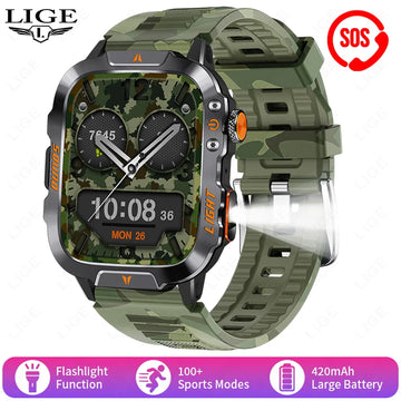 New LIGE Voice Assistant Calling Smartwatch 1.96 inch AMOLED Display Smart Watch 24H Health Monitoring Sports Smartwatch for Men